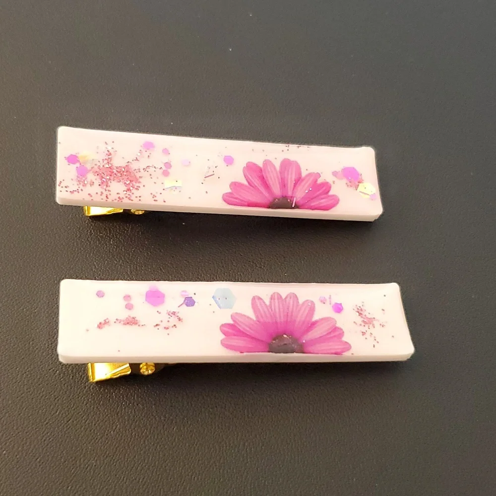 🎁5/$25🎁Hand-made HandCrafted Glitter Floral Vibes Resin Hairclip Barrettes New